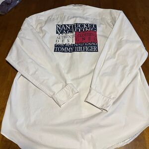 Vtg Tommy Hilfiger Mens Nantucket Yacht Sailing Embroidered Button Up Shirt L
